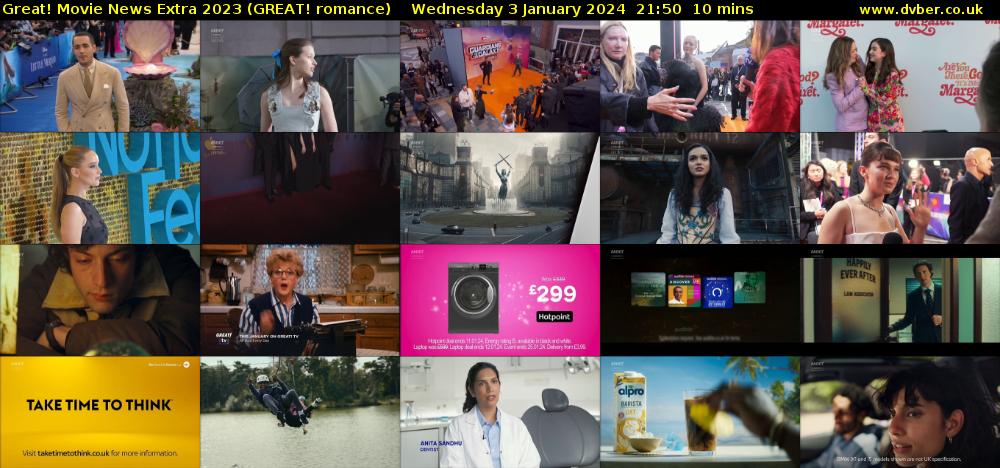 Great! Movie News Extra 2023 (GREAT! romance) Wednesday 3 January 2024 21:50 - 22:00