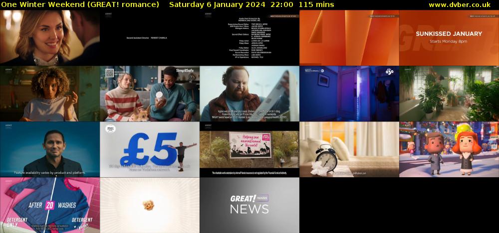 One Winter Weekend (GREAT! romance) Saturday 6 January 2024 22:00 - 23:55