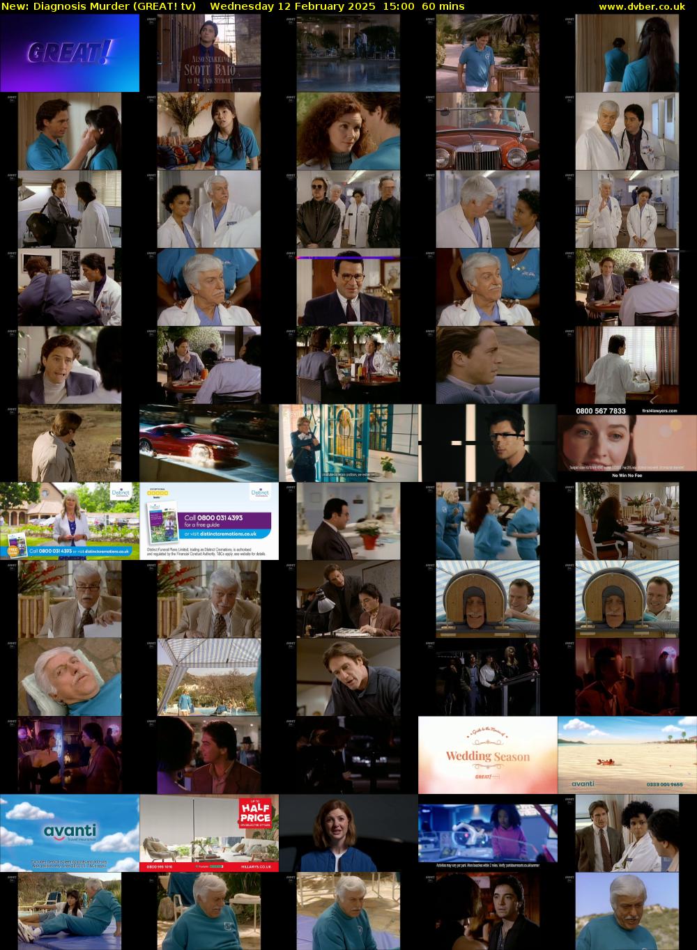 Diagnosis Murder (GREAT! tv) Wednesday 12 February 2025 15:00 - 16:00