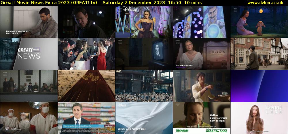 Great! Movie News Extra 2023 (GREAT! tv) Saturday 2 December 2023 16:50 - 17:00