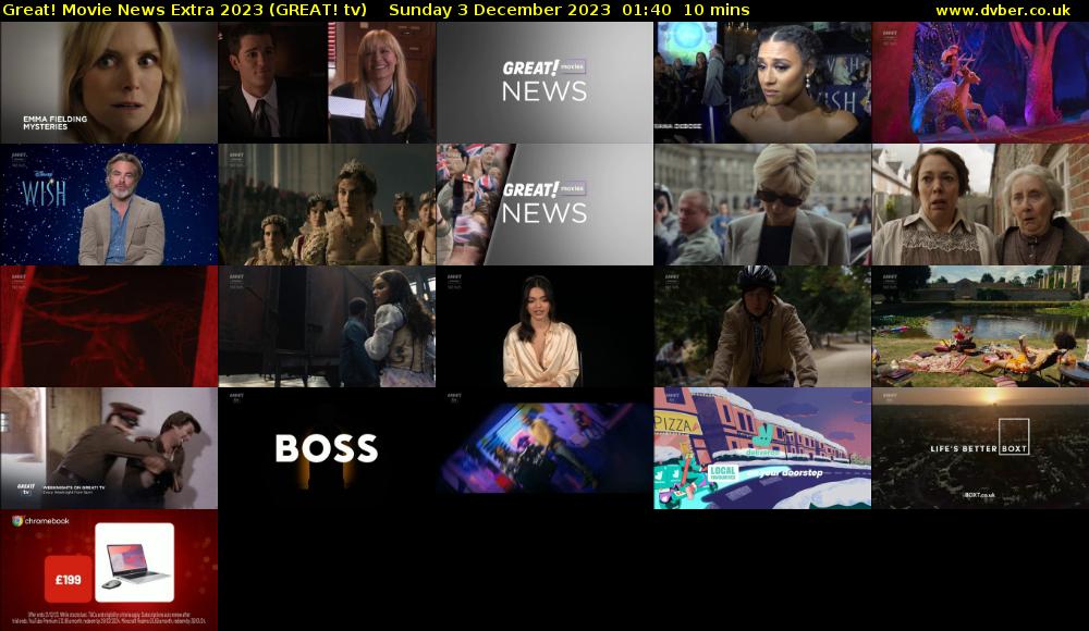 Great! Movie News Extra 2023 (GREAT! tv) Sunday 3 December 2023 01:40 - 01:50