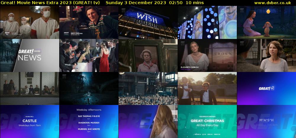 Great! Movie News Extra 2023 (GREAT! tv) Sunday 3 December 2023 02:50 - 03:00