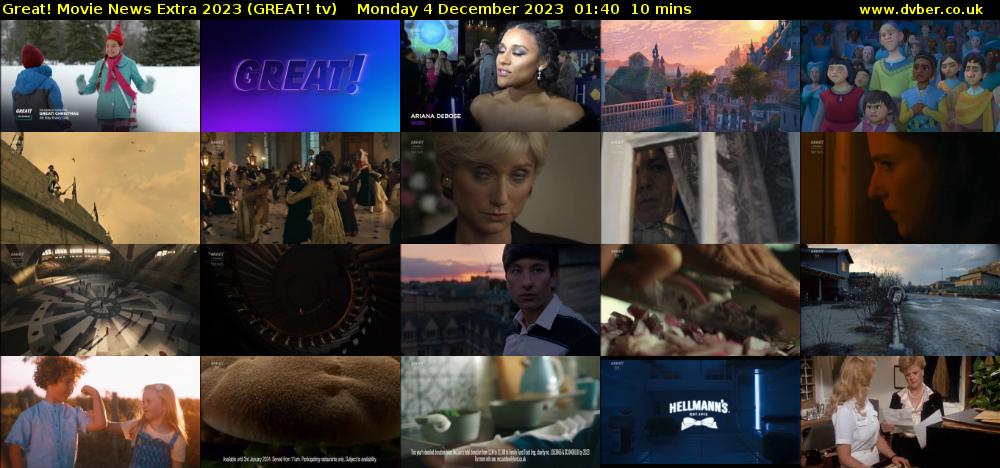Great! Movie News Extra 2023 (GREAT! tv) Monday 4 December 2023 01:40 - 01:50