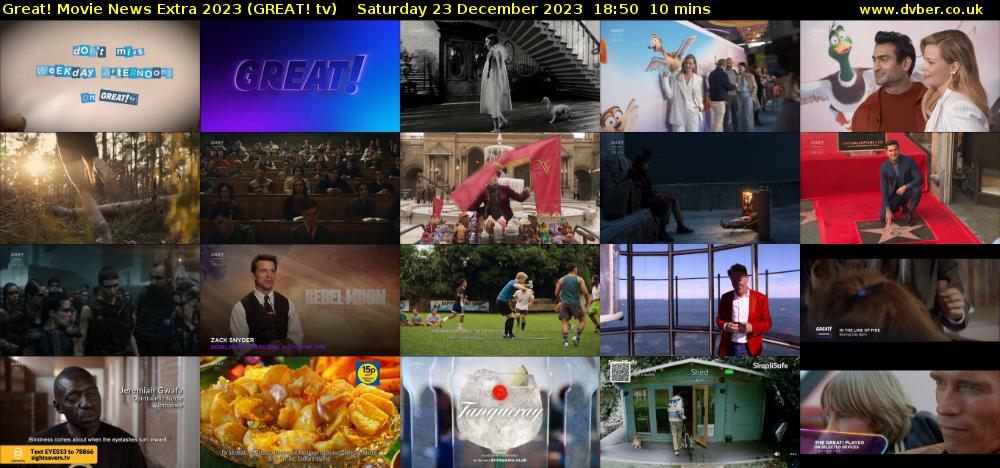 Great! Movie News Extra 2023 (GREAT! tv) Saturday 23 December 2023 18:50 - 19:00