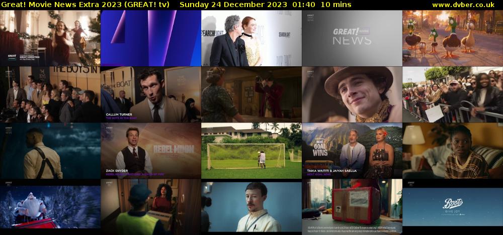 Great! Movie News Extra 2023 (GREAT! tv) Sunday 24 December 2023 01:40 - 01:50