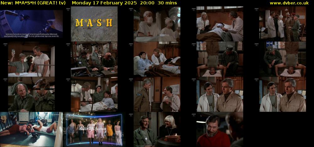 M*A*S*H (GREAT! tv) Monday 17 February 2025 20:00 - 20:30