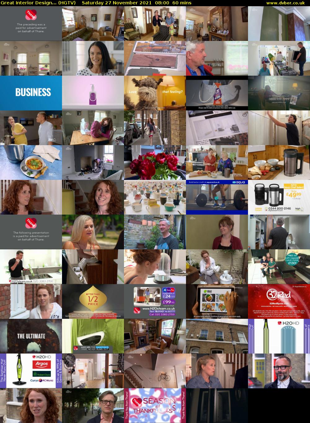 Great Interior Design... (HGTV) Saturday 27 November 2021 08:00 - 09:00