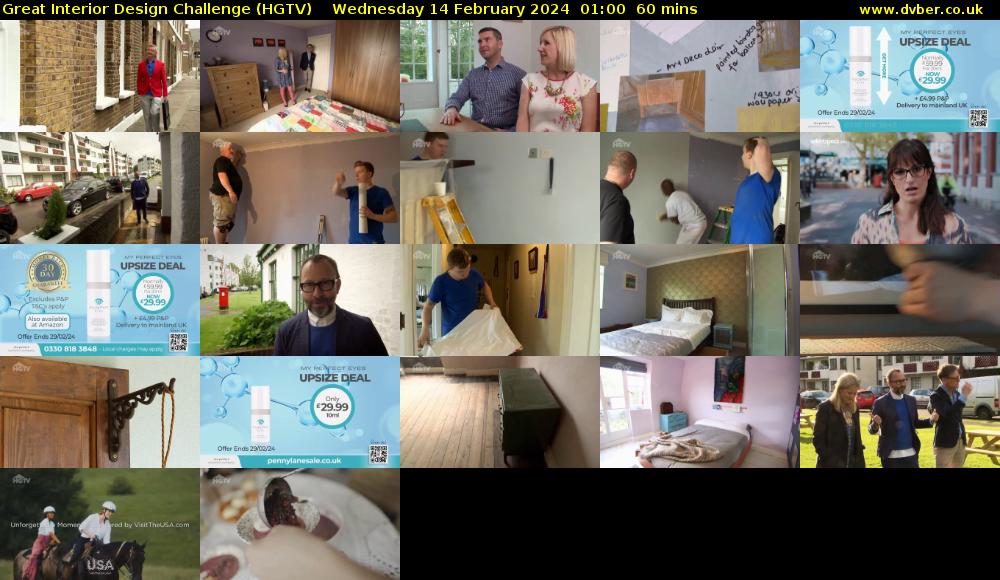 Great Interior Design Challenge (HGTV) Wednesday 14 February 2024 01:00 - 02:00