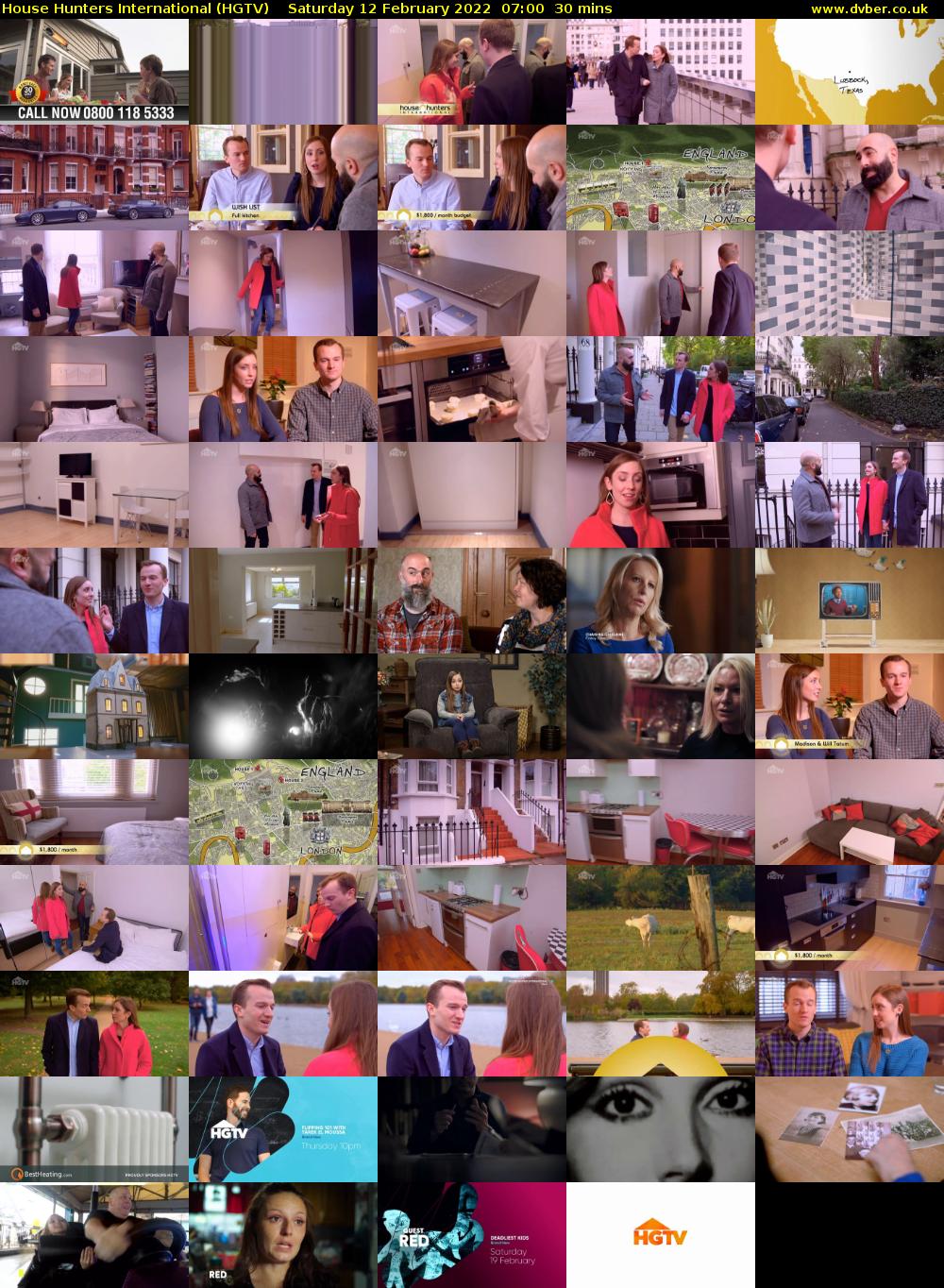 House Hunters International (HGTV) Saturday 12 February 2022 07:00 - 07:30