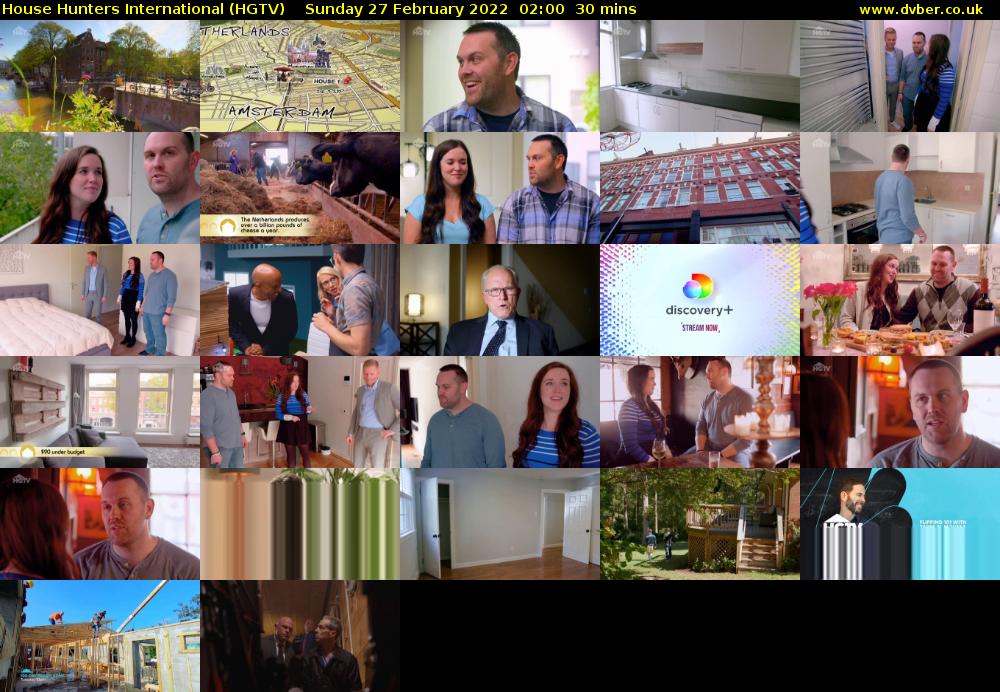 House Hunters International (HGTV) Sunday 27 February 2022 02:00 - 02:30