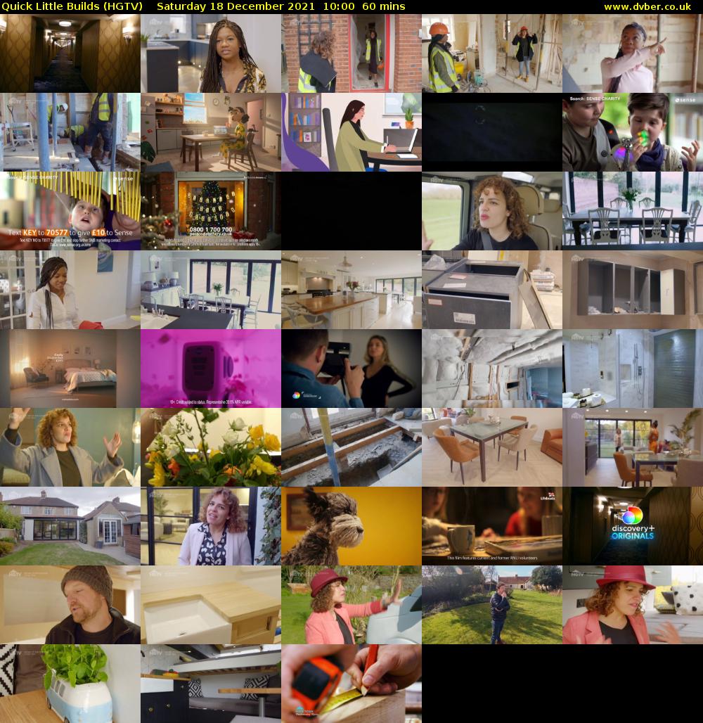 Quick Little Builds (HGTV) Saturday 18 December 2021 10:00 - 11:00