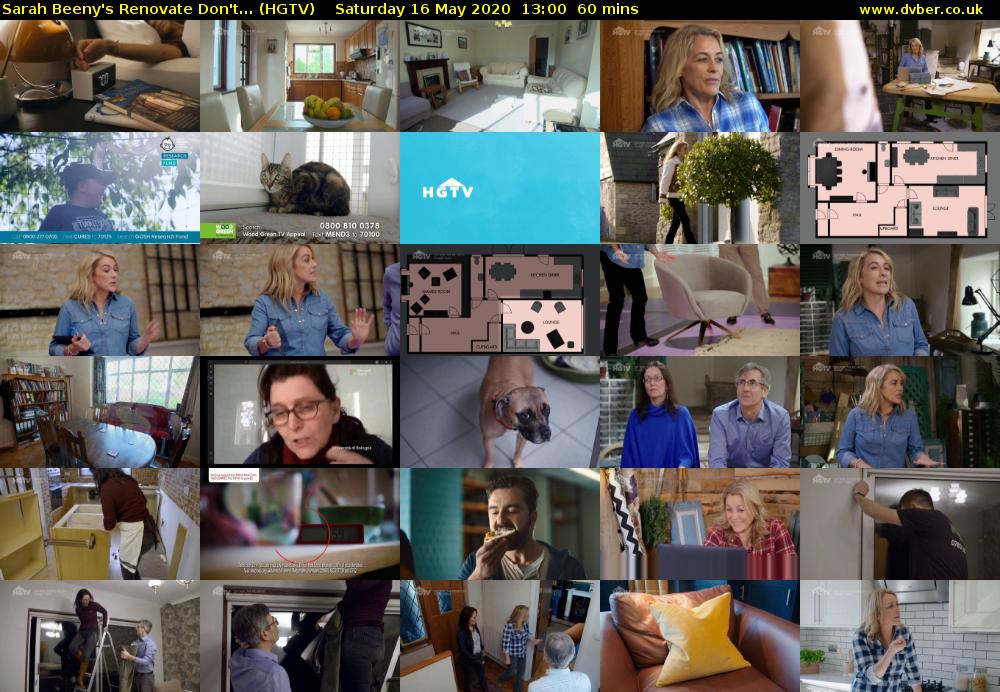 Sarah Beeny's Renovate Don't... (HGTV) Saturday 16 May 2020 13:00 - 14:00