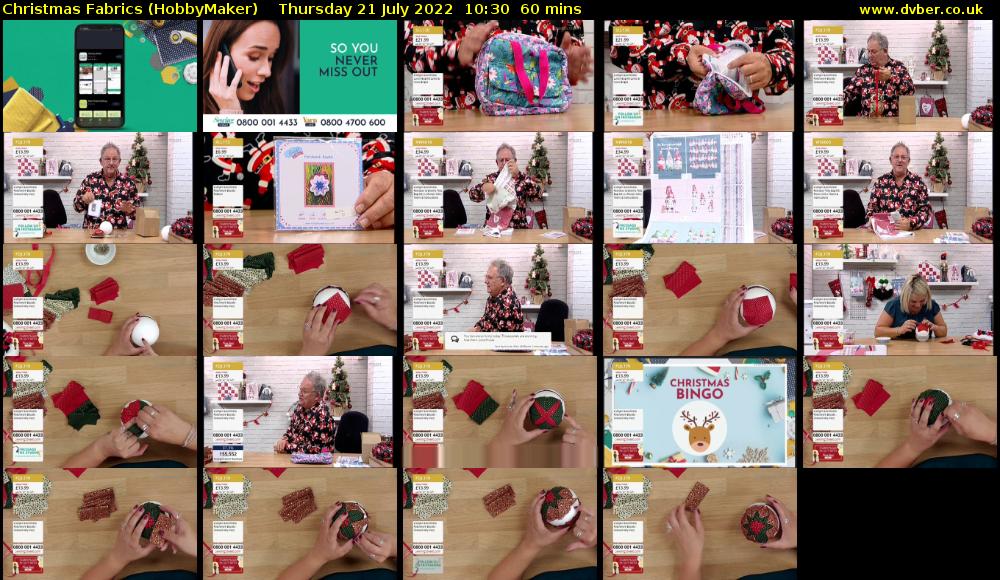 Christmas Fabrics (HobbyMaker) Thursday 21 July 2022 10:30 - 11:30