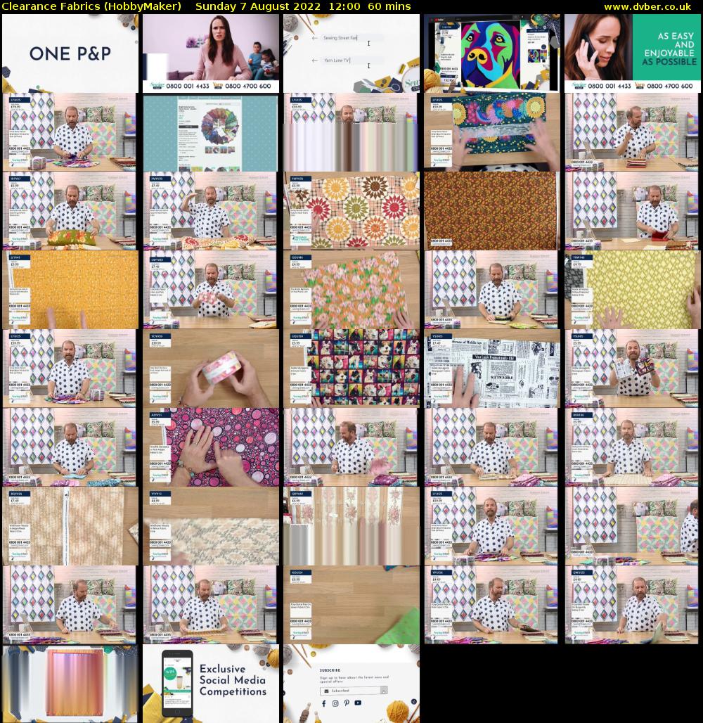 Clearance Fabrics (HobbyMaker) Sunday 7 August 2022 12:00 - 13:00