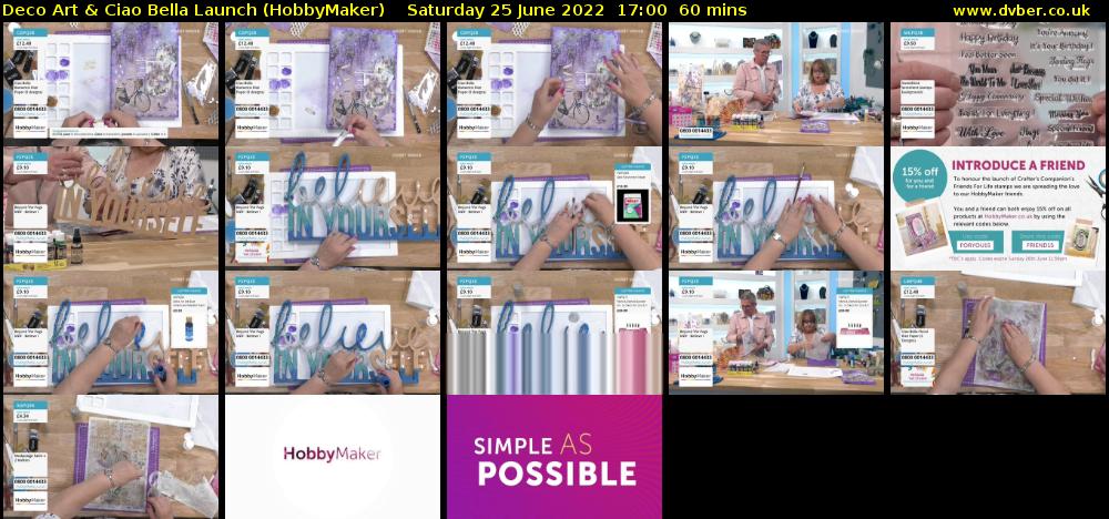 Deco Art & Ciao Bella Launch (HobbyMaker) Saturday 25 June 2022 17:00 - 18:00