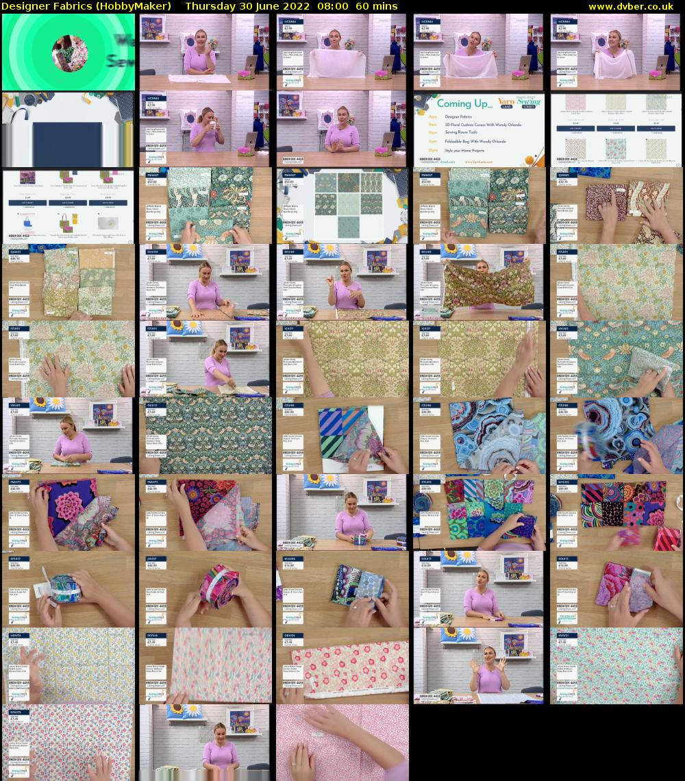 Designer Fabrics (HobbyMaker) Thursday 30 June 2022 08:00 - 09:00