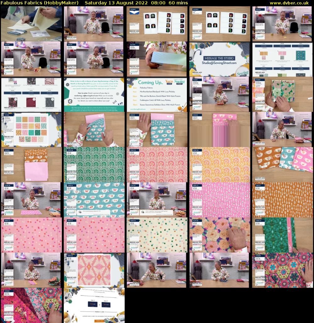Fabulous Fabrics (HobbyMaker) Saturday 13 August 2022 08:00 - 09:00