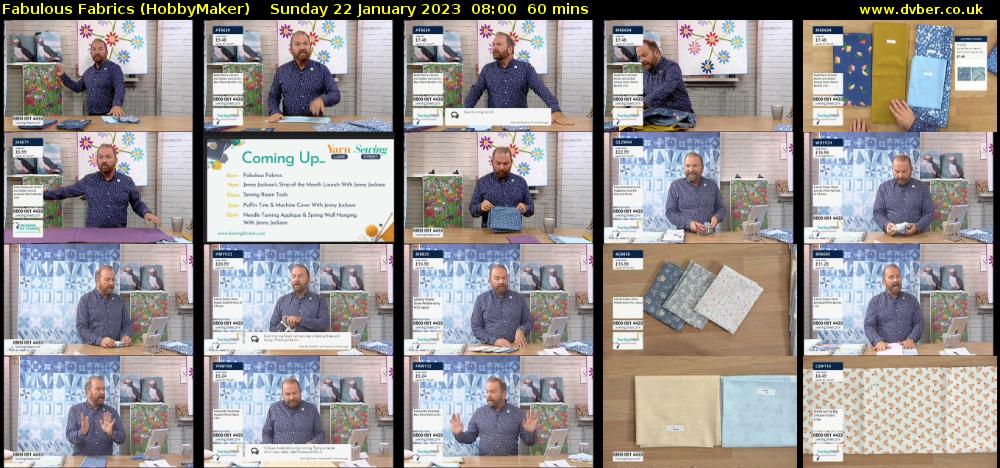 Fabulous Fabrics (HobbyMaker) Sunday 22 January 2023 08:00 - 09:00