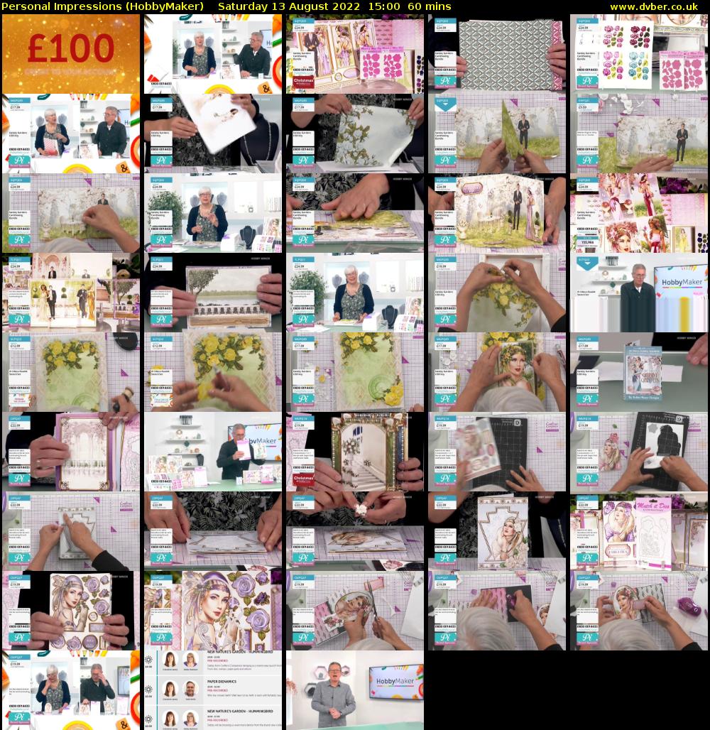 Personal Impressions (HobbyMaker) Saturday 13 August 2022 15:00 - 16:00