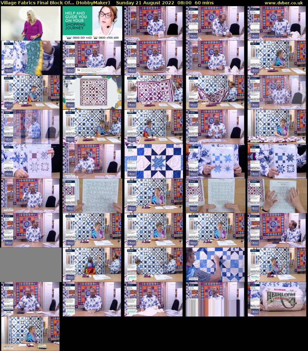 Village Fabrics Final Block Of... (HobbyMaker) Sunday 21 August 2022 08:00 - 09:00