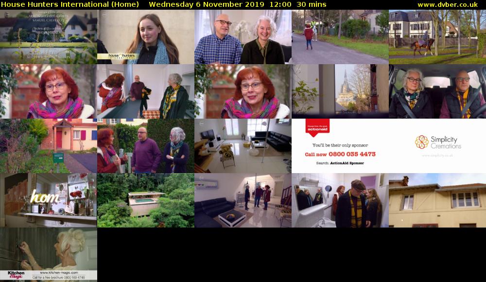 House Hunters International (Home) Wednesday 6 November 2019 12:00 - 12:30