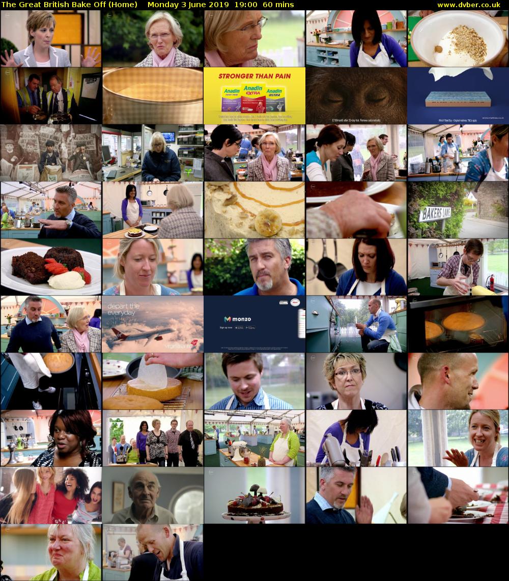 The Great British Bake Off (Home) Monday 3 June 2019 19:00 - 20:00