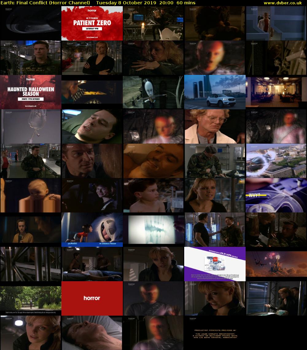 Earth: Final Conflict (Horror Channel) Tuesday 8 October 2019 20:00 - 21:00