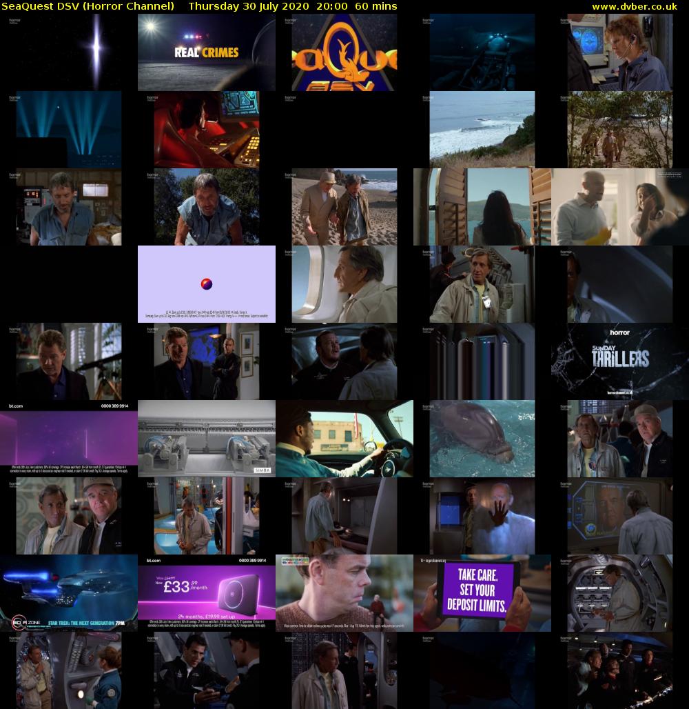 SeaQuest DSV (Horror Channel) Thursday 30 July 2020 20:00 - 21:00
