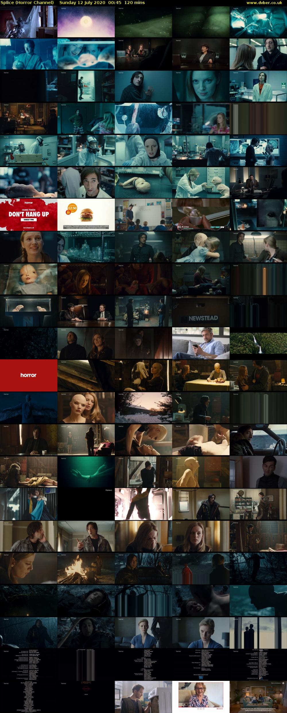 Splice (Horror Channel) Sunday 12 July 2020 00:45 - 02:45