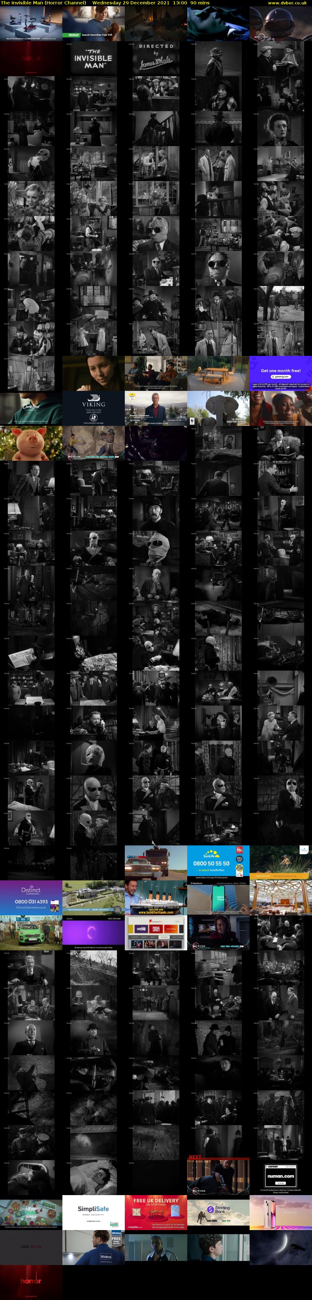 The Invisible Man (Horror Channel) Wednesday 29 December 2021 13:00 - 14:30