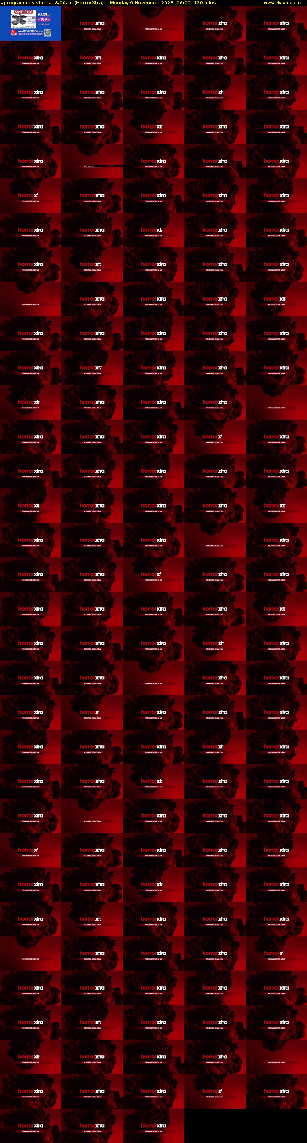 ..programmes start at 8.00am (HorrorXtra) Monday 6 November 2023 06:00 - 08:00