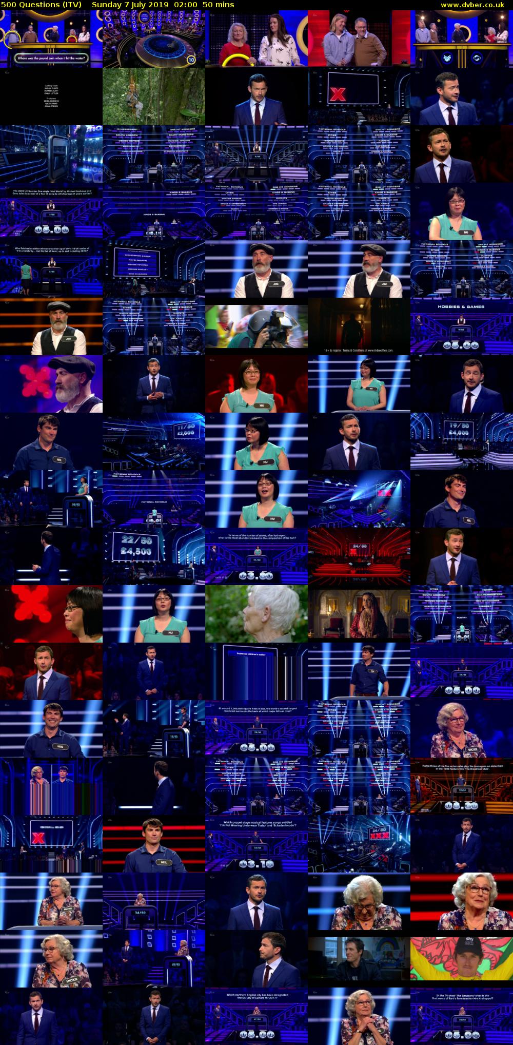 500 Questions (ITV) Sunday 7 July 2019 02:00 - 02:50