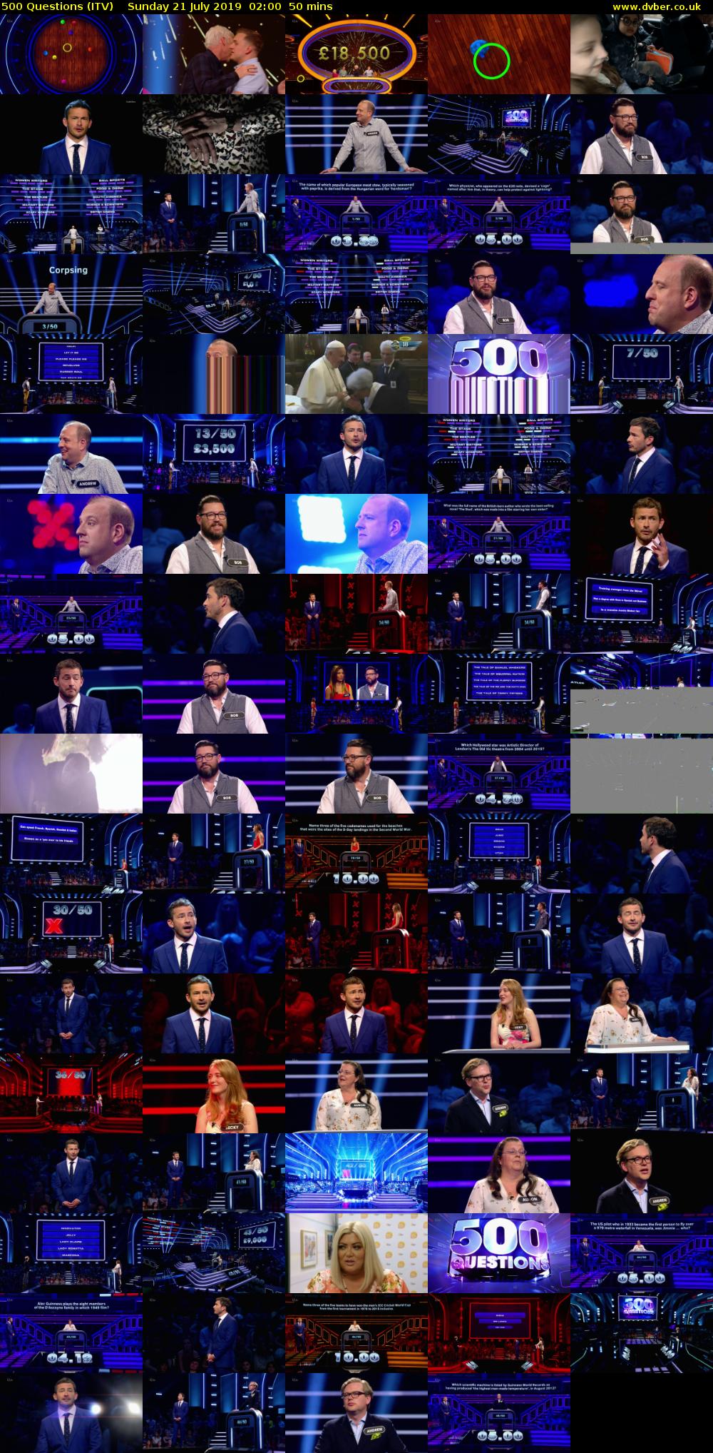 500 Questions (ITV) Sunday 21 July 2019 02:00 - 02:50