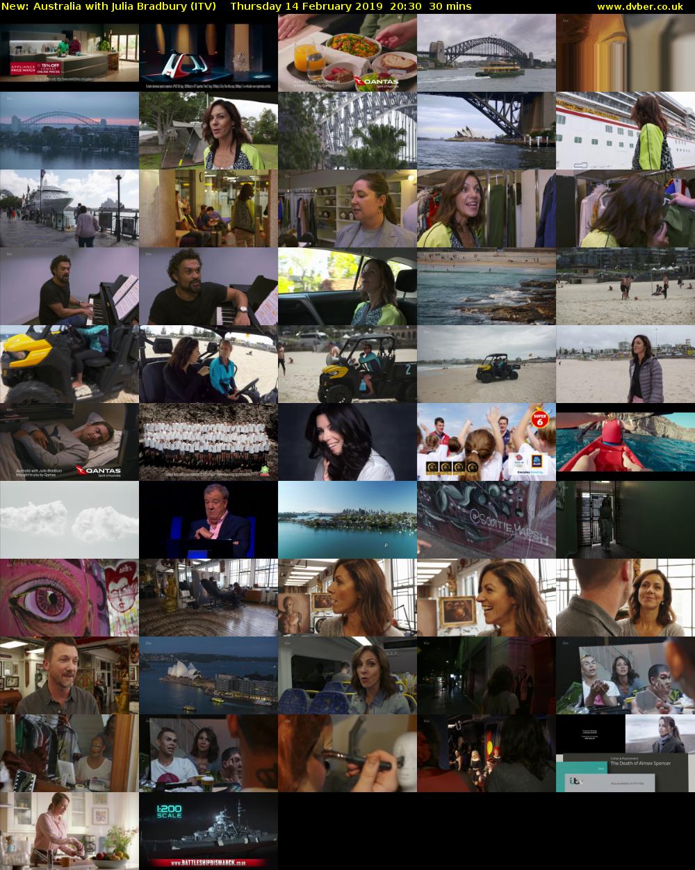 Australia with Julia Bradbury (ITV) Thursday 14 February 2019 20:30 - 21:00
