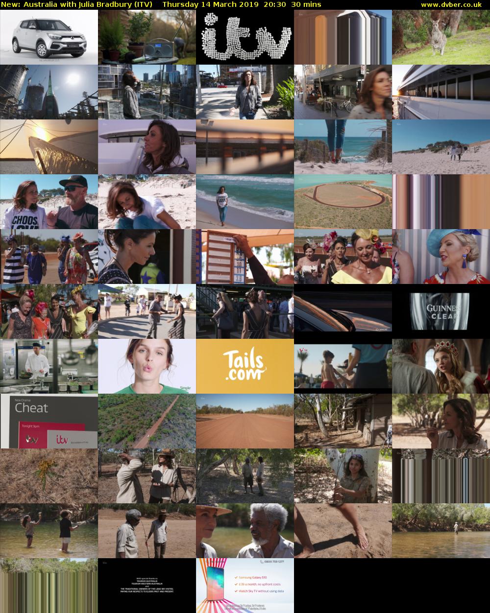 Australia with Julia Bradbury (ITV) Thursday 14 March 2019 20:30 - 21:00