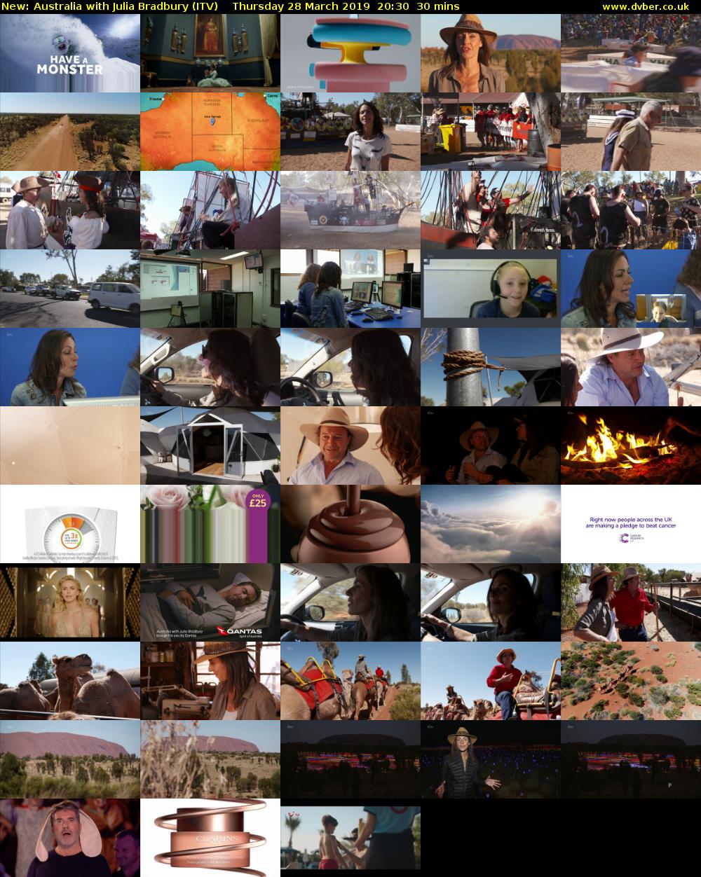 Australia with Julia Bradbury (ITV) Thursday 28 March 2019 20:30 - 21:00