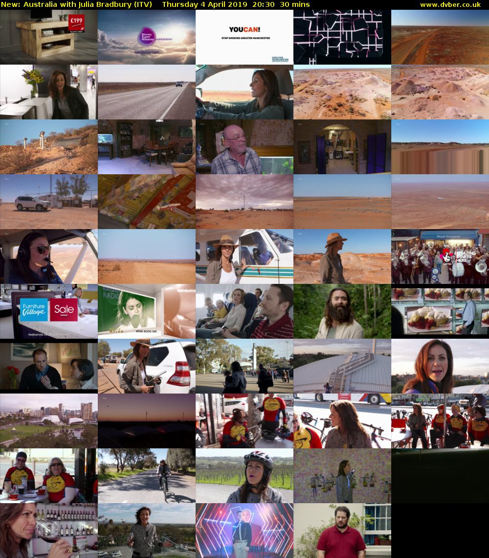 Australia with Julia Bradbury (ITV) Thursday 4 April 2019 20:30 - 21:00