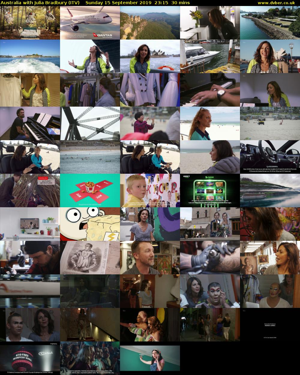 Australia with Julia Bradbury (ITV) Sunday 15 September 2019 23:15 - 23:45