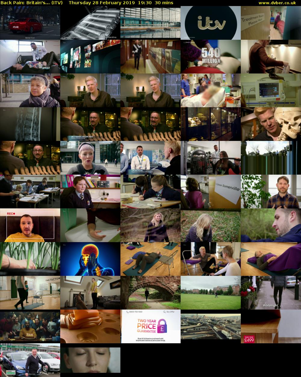 Back Pain: Britain's... (ITV) Thursday 28 February 2019 19:30 - 20:00
