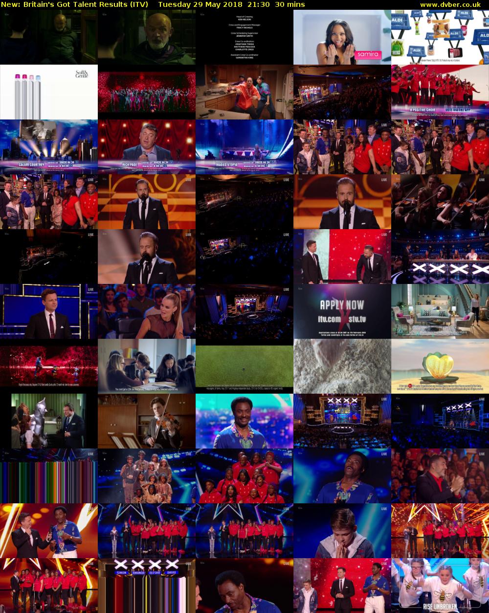 Britain's Got Talent Results (ITV) Tuesday 29 May 2018 21:30 - 22:00