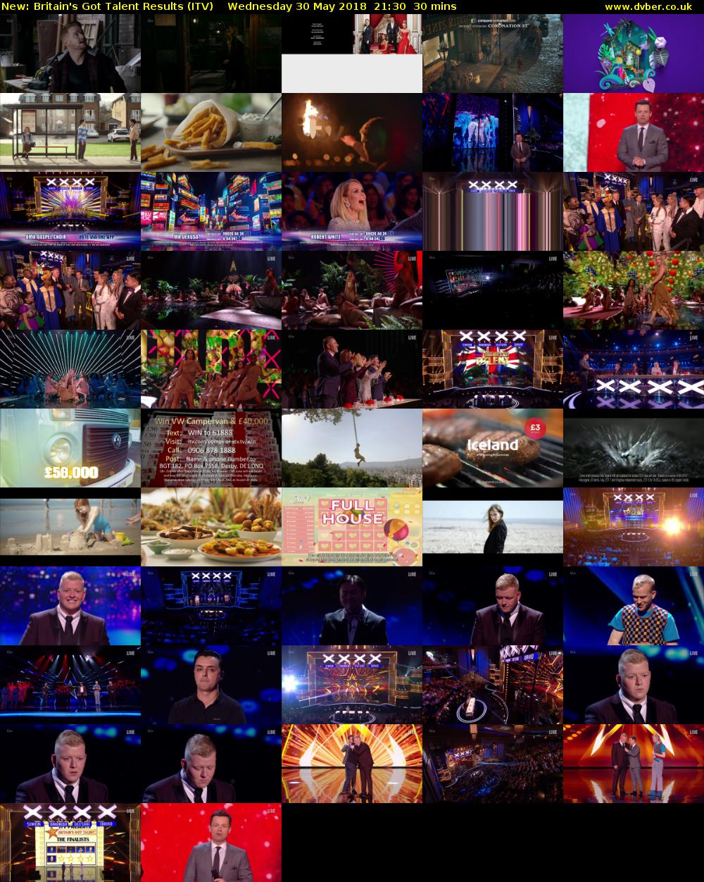 Britain's Got Talent Results (ITV) Wednesday 30 May 2018 21:30 - 22:00