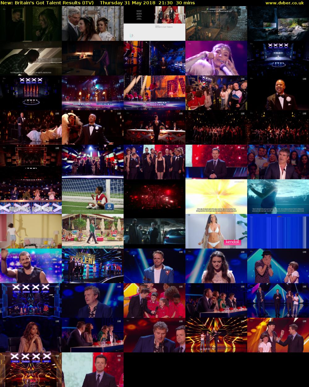 Britain's Got Talent Results (ITV) Thursday 31 May 2018 21:30 - 22:00