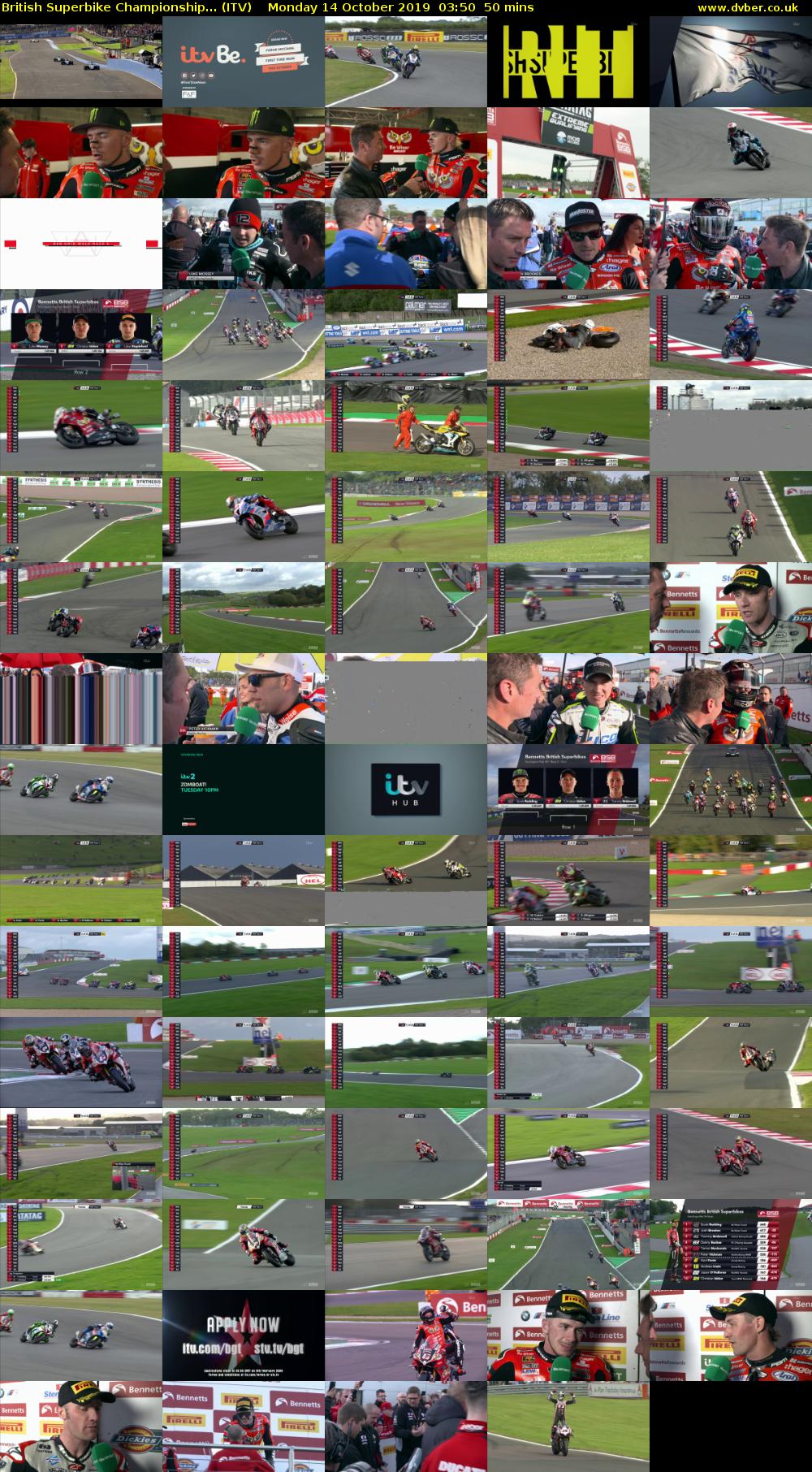 British Superbike Championship... (ITV) Monday 14 October 2019 03:50 - 04:40