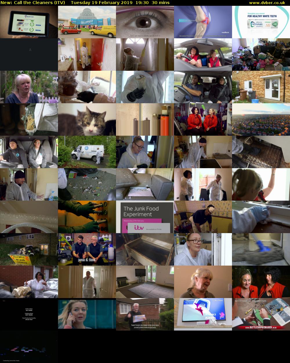 Call the Cleaners (ITV) Tuesday 19 February 2019 19:30 - 20:00