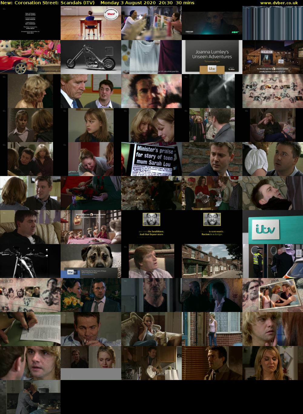 Coronation Street: Scandals (ITV) Monday 3 August 2020 20:30 - 21:00