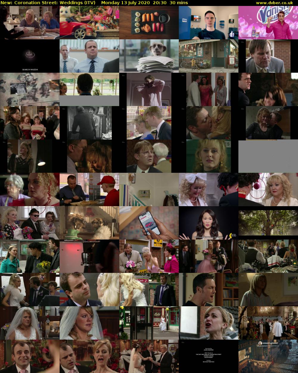 Coronation Street: Weddings (ITV) Monday 13 July 2020 20:30 - 21:00