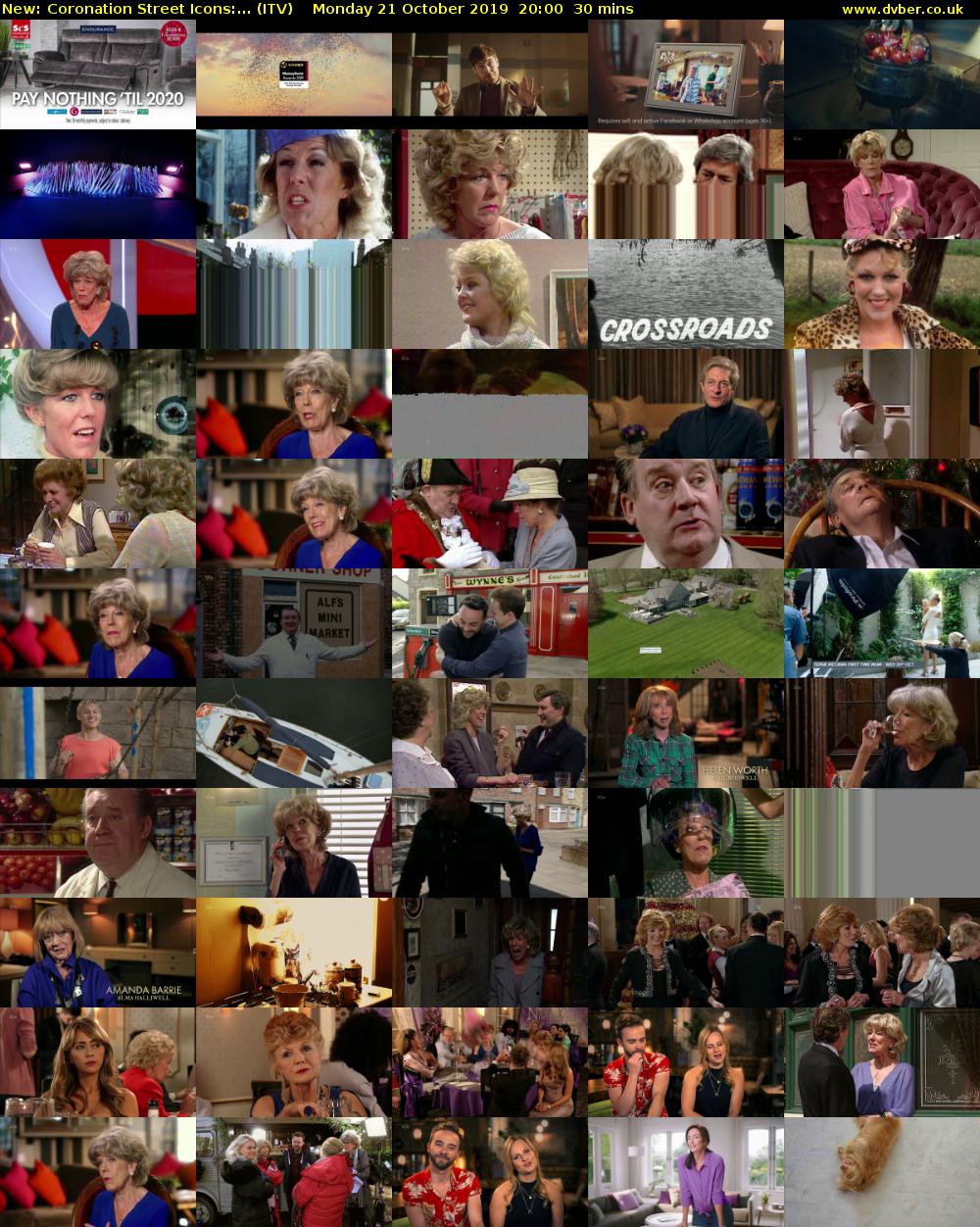 Coronation Street Icons:... (ITV) Monday 21 October 2019 20:00 - 20:30
