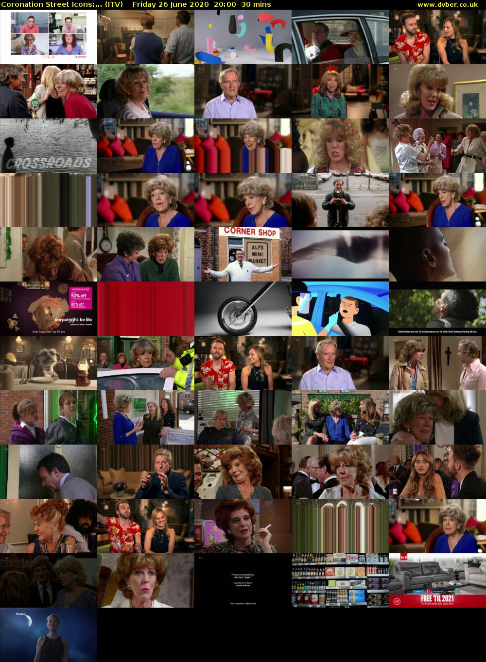 Coronation Street Icons:... (ITV) Friday 26 June 2020 20:00 - 20:30