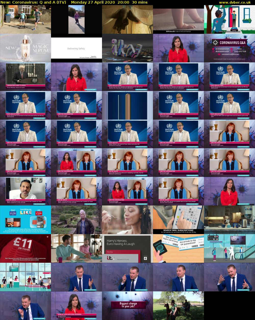 Coronavirus: Q and A (ITV) Monday 27 April 2020 20:00 - 20:30