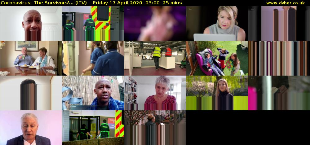 Coronavirus: The Survivors'... (ITV) Friday 17 April 2020 03:00 - 03:25